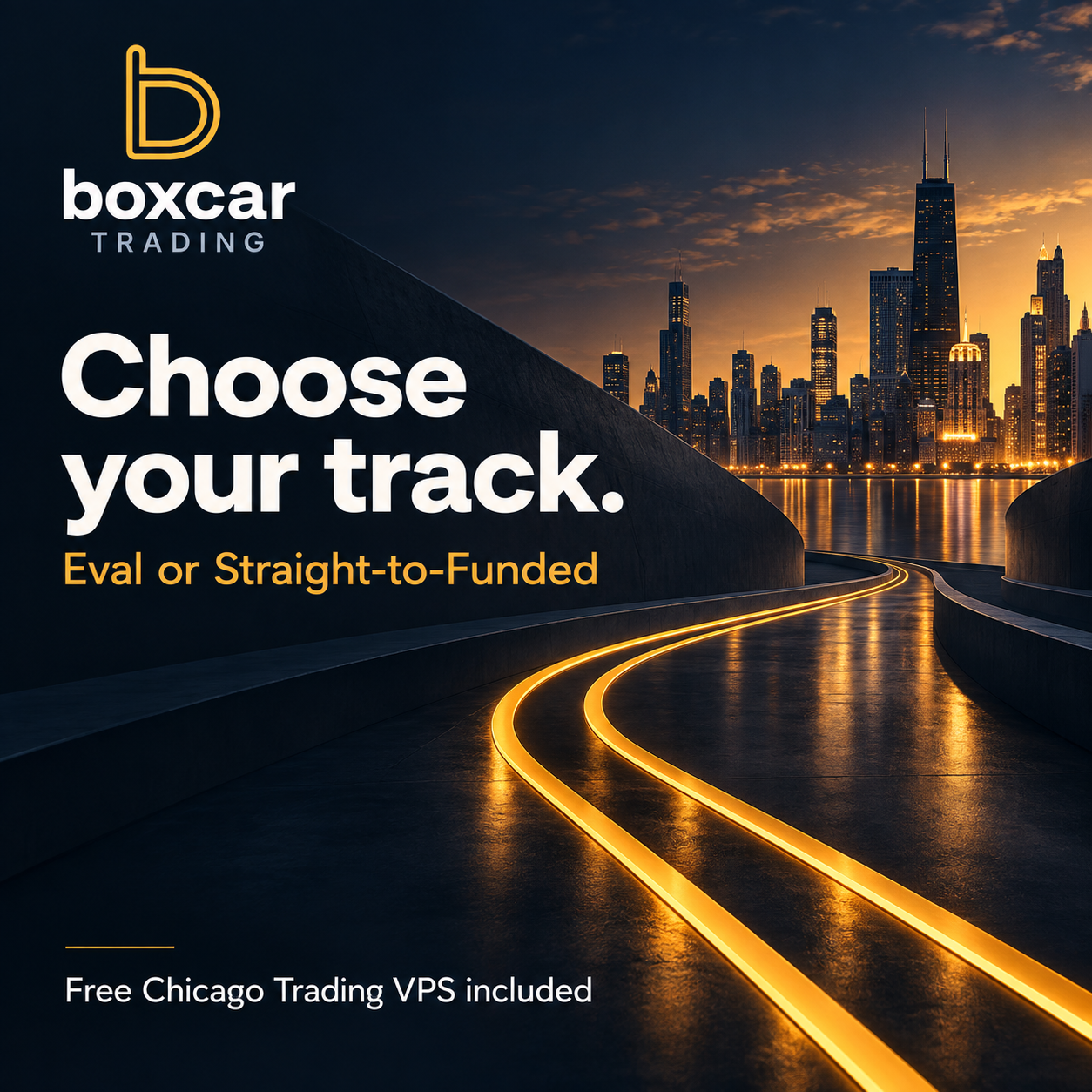 Boxcar Trading: choose an evaluation or straight-to-funded programme; free Chicago Trading VPS included.